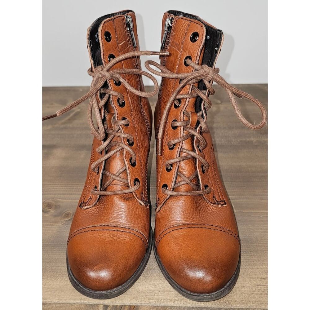 Clarks leather lace up boots ladies size 7.5M caramel brown  side zip